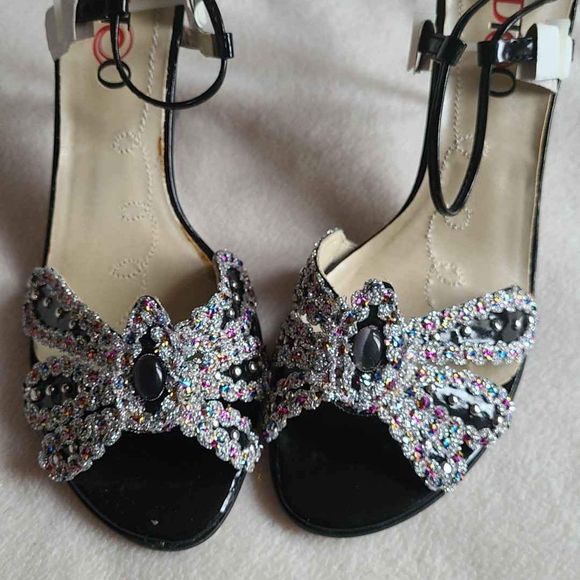 Bejeweled holiday heels brand new size 7.5  with box REDCO BLACK GLITTER - Picture 2 of 4